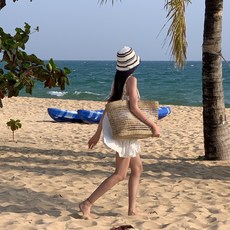 knit seasons DIY鉤針帽編織 手工編織拉菲草帽製作 編織線4球組合包套組, 奶油混色(編織線), 1個