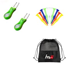 NAYASTYLE 高爾夫果嶺叉修補器 GFYP-38-4 2入 + 塑膠高爾夫長球釘 181PU 10入 + 收納袋套組, 混色