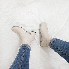 디아 나우니 키높이 뒷지퍼 스판가죽 스티치 앵클부츠 5cm