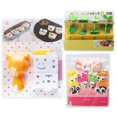 Mimi&O 熊和朋友們飯糰托盤 + 午餐盒裝飾樹葉簽 8 份 + 午餐盒裝飾眼睛簽 10 份套組, 混色, 1組