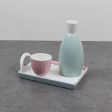 月鹽 陶瓷燒酒杯酒瓶粉彩獨酌3件組, 酒瓶 + 酒杯 + 碟子, 1套