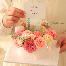 센트바스켓 비누꽃 가든플라워 반전 용돈케이크, 핑크, 1개