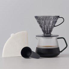 빈플러스 하리오 V60 플리츠 핸드드립 커피 세트, 600ml, 1개, 커피드리퍼 + 유리서버 + 여과지 + 스푼