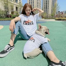 熊印花狗狗主人情侶裝, 白色