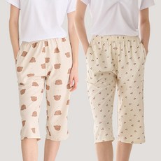 테라우드 여성용 냉감 요루면 일자 7부 파자마 바지 2종 세트