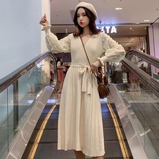 孕婦V領百褶連身裙