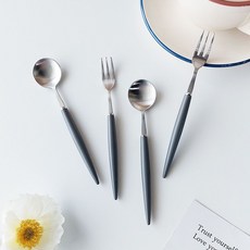 Bogen 艾菲爾餐具組 銀色 炭灰色, 茶匙 2支 + 茶叉 2支, 1套