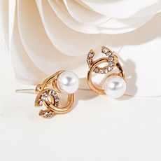 노이드비 여성용 925 실버 은침 진주 큐빅 더블링 미니 귀걸이 + 선물포장 패키지 세트