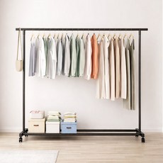가구느낌 도도행거 1단 1600 철제 스탠드 이동식 옷걸이, 블랙