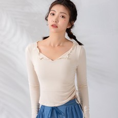 Floze 女款抽繩撞色瑜珈長袖T恤