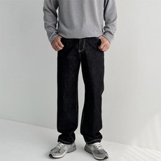 머시따 남성용 스티치 생지 워싱 밑단 스트링 세미 와이드 팬츠