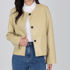 모이르벨라 여성용 피버 라운드넥 가죽 자켓 O24FW2-A0631