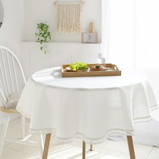 CASA VERDE Riley蕾絲亞麻圓形桌巾, 白色, 150 x 150 cm