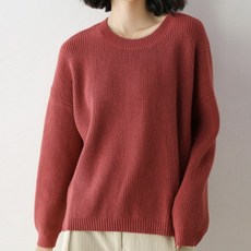 soleil 女款寬鬆圓領基本款羅紋針織衫