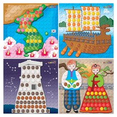 PLAYCORN 馬賽克板製作4件組 歷史, 韓半島, 龜船, 瞻星臺, 韓服, 1套