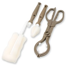 babybear 奶瓶刷 + 奶嘴刷 + 奶瓶夾 三件組, 棕色, 1組