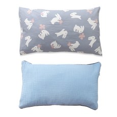 꿈꾸는두부 유아용 패턴디자인 + 삼중거즈 배게세트 솜포함, F(랄라래빗, 블루)