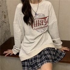 PEONIST 圓領印花寬鬆長袖大學T