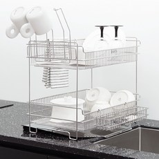 GATZ 智能瀝水全不鏽鋼雙層碗盤瀝水架, 2層, 1個, 不鏽鋼