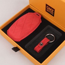 GMZ MOTORS 汽車鑰匙包 汽車皮革智慧鑰匙包 Alcantara, 紅色, Genesis 6按鍵 GS05