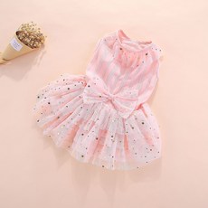 PASTEL PET 寵物星星印花網紗連身裙, 粉色