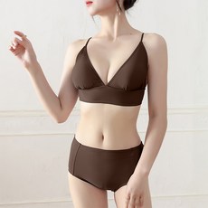 솔레일 여성용 와이드 밴딩 솔리드 투피스 스윔슈트