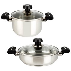 Livingglory 現代風電磁爐適用三層鍋底雙耳湯鍋 18cm + 韓式火鍋 22cm 套組 不鏽鋼, 雙耳湯鍋 18cm + 韓式火鍋 22cm, 混合顏色