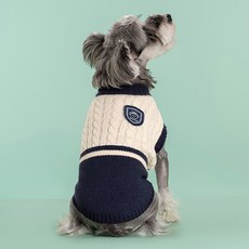 PASTEL PET 寵物學院風麻花針織背心, 1個, 海軍藍