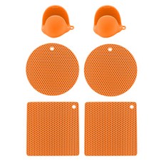 市集感性蜂巢矽膠餐墊6件組, 橘色, 1套