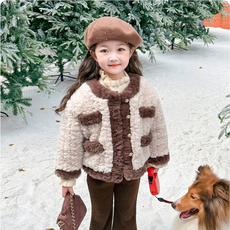 Orenjidamom 女童款四橫線柔軟金色鈕扣外套