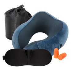 NAMED COMPANY 記憶海綿頸墊+睡眠面膜+耳塞+收納袋組, 藍色