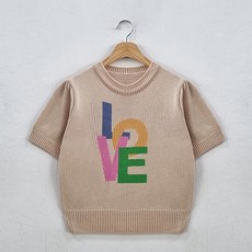 오오엘 여성용 숄더 셔링 라운드 러브라운드 반팔 니트