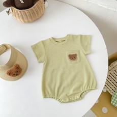 Stardoor 嬰幼兒捲毛熊鬆餅格紋短袖連身衣