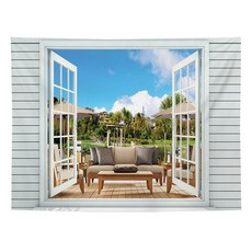 RAONTOYOU 清新窗景大型掛毯, 19 5234