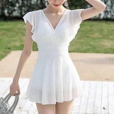 엘쏘 女款修飾身形大尺碼連身泳衣, 白色