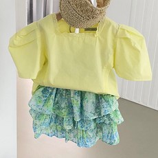 Neul女童款方形線條短袖雪紡衫