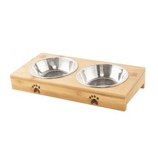 寵物原木+不鏽鋼餐具 2格組, 銀, 1個