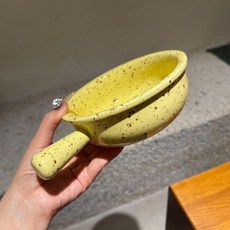 Parajuni 復古潑墨居家咖啡館風格陶瓷甜點附柄碗 HJ1298, 黃色, 1個