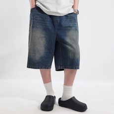 男款線條鬆緊腰百慕達牛仔短褲 P3132
