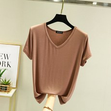 안다로미 여성용 깔끔 브이넥 무지 반팔티