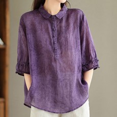 엘쏘 여성용 컬러라인 카라넥 7부 소매 여름 블라우스