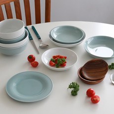 塞爾特曼·拜登 11件餐具 + 2組湯筷組, 1套, 飯碗 2個 + 湯碗 2個 + 小菜盤(14.2 x 2.7 cm 2個, 16.6 x 3.2 cm 2個) + 盤子 17cm + 木質小菜盤 2個 + 2組湯筷, 藍色, 白色(餐具), 隨機出貨(湯筷)