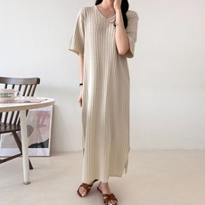 Borimam Loving V領羅紋針織寬鬆孕婦長版洋裝 R934