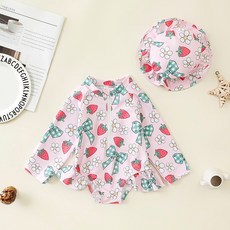 woojooi 兒童蝴蝶結櫻桃連身泳衣 + 泳帽組