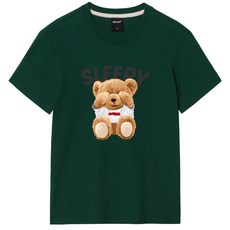 okstar 男女通用 貪睡小熊 短袖T恤 2TS003, 深綠色