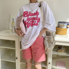 시크블랙 여성용 수리아 루즈핏 라운드넥 롱 반팔 박스 티셔츠 cpt12358k33