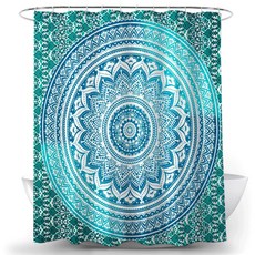 曼陀羅防水浴簾, TYPE5, 1個, 綠色系
