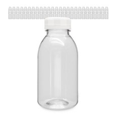 mir 透明PET瓶 新款牛奶瓶 + 白色瓶蓋, 300ml, 48個