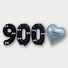 OLIVEPARTY 數字氣球 + 芭蕾風緞帶 9p 字母愛心套組, 數字氣球900(黑色), 緞帶(藍色), 1套