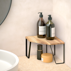 metaltex 相思木鐵製約克拉巴單層轉角層架整理架, 木質 + 霧面黑, 1個